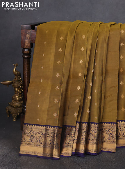 Kanchipuram silk saree mehendi green and navy blue with allover zari woven buttas and zari woven border