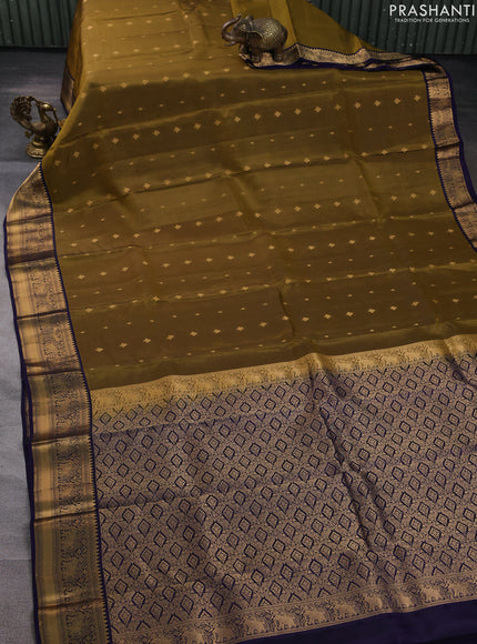 Kanchipuram silk saree mehendi green and navy blue with allover zari woven buttas and zari woven border