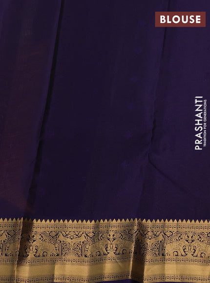 Kanchipuram silk saree rustic orange and navy blue with allover zari woven buttas and zari woven border