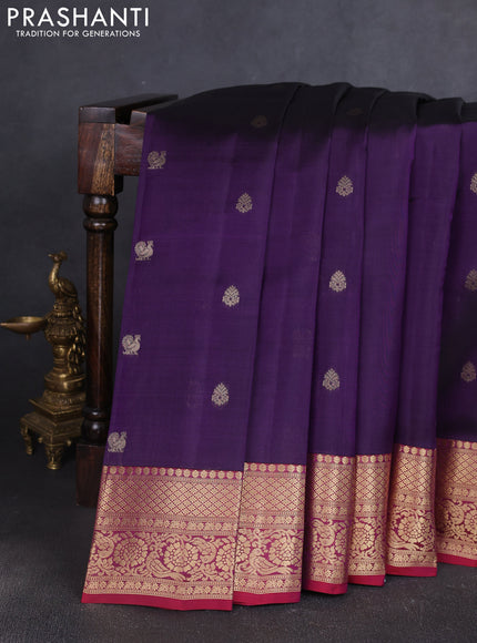 Kanchipuram silk saree deep purple and wine shade with allover zari woven buttas and zari woven border