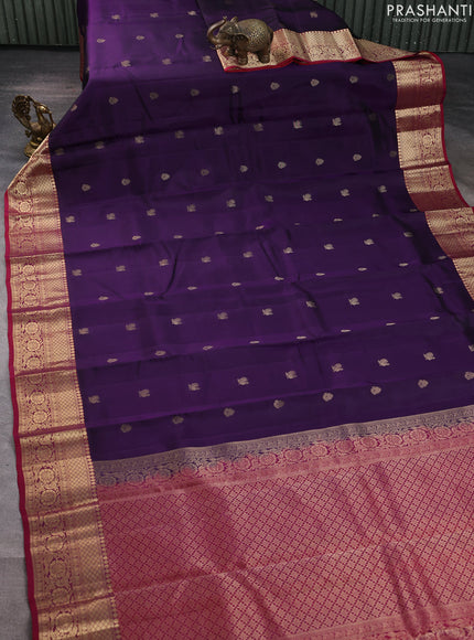 Kanchipuram silk saree deep purple and wine shade with allover zari woven buttas and zari woven border