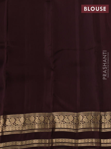 Kanchipuram silk saree peacock green and coffee brown with allover zari woven buttas and rettapet zari woven border