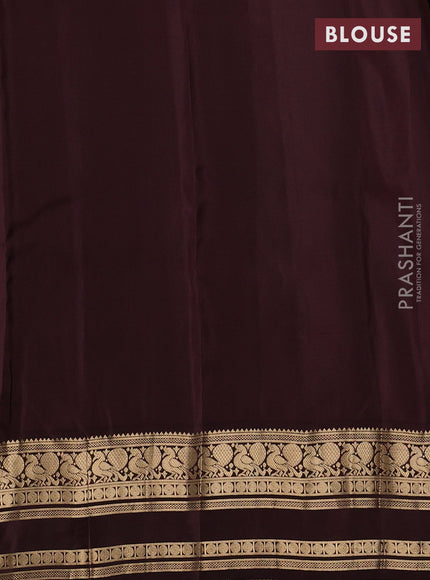 Kanchipuram silk saree wine shade and coffee brown with allover zari woven buttas and rettapet zari woven border
