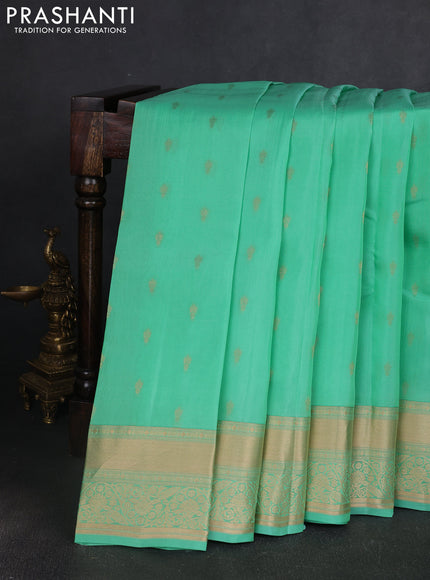 Kanchipuram silk saree teal green with allover zari woven buttas and zari woven border