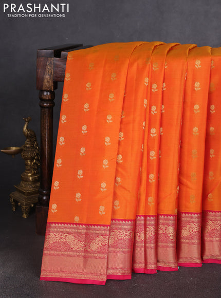 Kanchipuram silk saree orange and pink with allover zari woven buttas and zari woven border