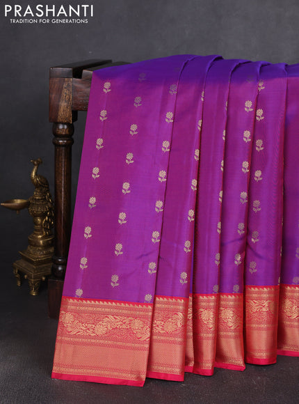 Kanchipuram silk saree purple and pink with allover zari woven buttas and zari woven border