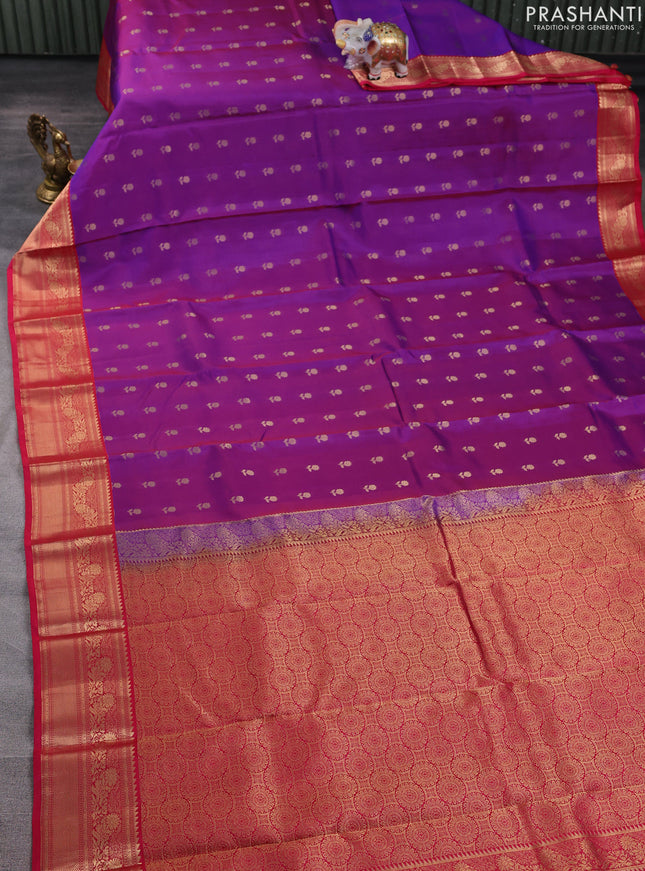 Kanchipuram silk saree purple and pink with allover zari woven buttas and zari woven border
