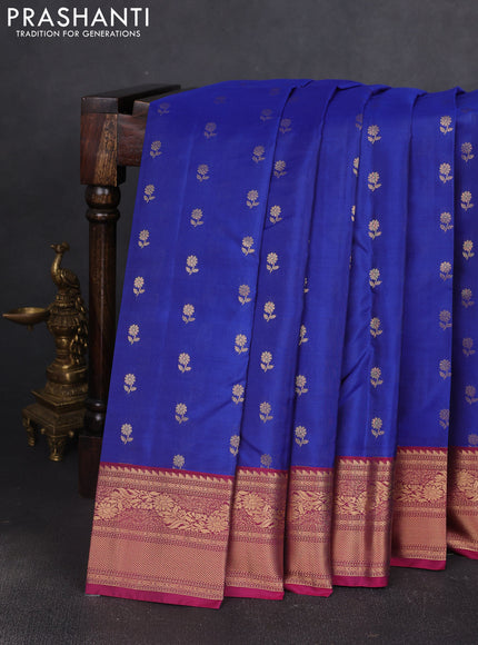 Kanchipuram silk saree blue and wine shade with allover zari woven buttas and zari woven border