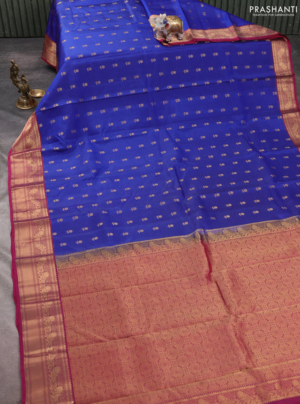 Kanchipuram silk saree blue and wine shade with allover zari woven buttas and zari woven border