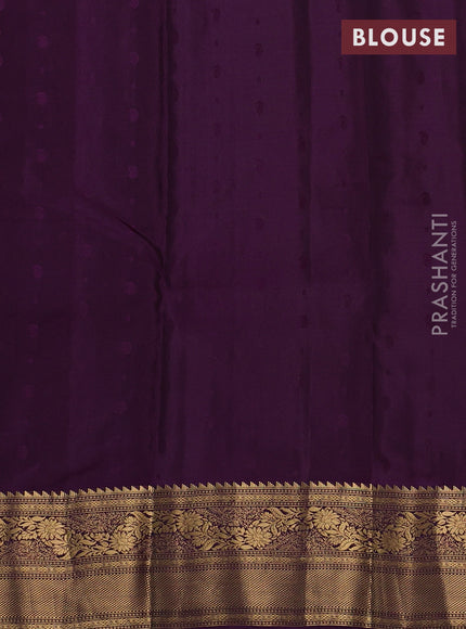 Kanchipuram silk saree rustic orange and purple with allover zari woven buttas and zari woven border
