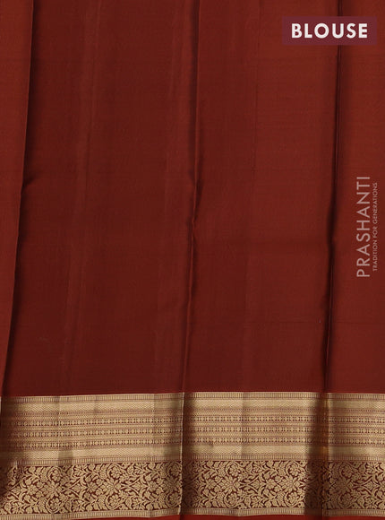 Kanchipuram silk saree olive green and rustic orange with allover zari woven buttas and zari woven border