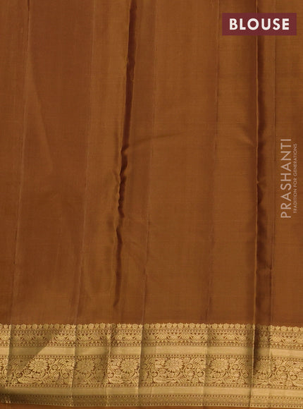 Kanchipuram silk saree dark mustard with allover zari woven buttas and zari woven border
