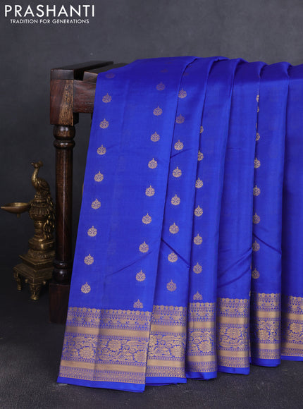 Kanchipuram silk saree blue with allover zari woven buttas and zari woven border