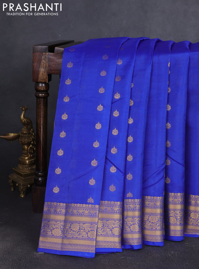 Kanchipuram silk saree blue with allover zari woven buttas and zari woven border