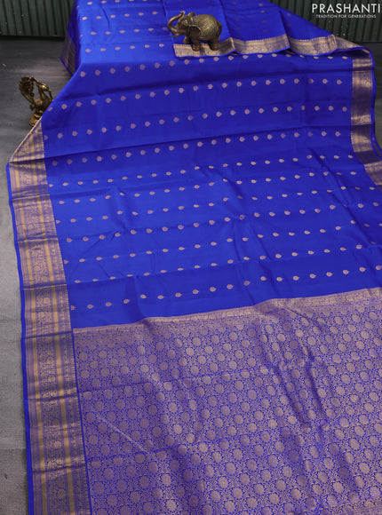 Kanchipuram silk saree blue with allover zari woven buttas and zari woven border