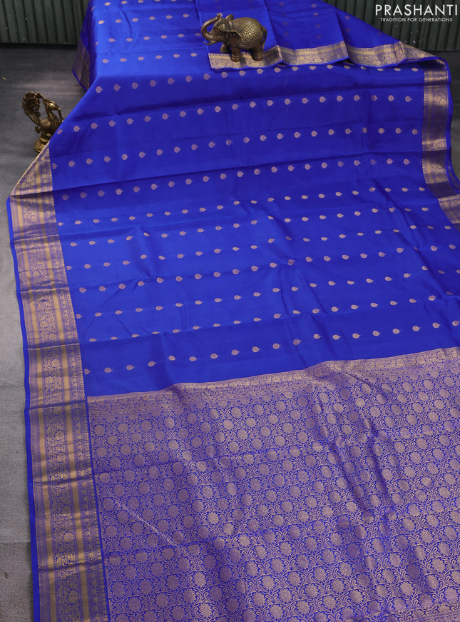 Kanchipuram silk saree blue with allover zari woven buttas and zari woven border