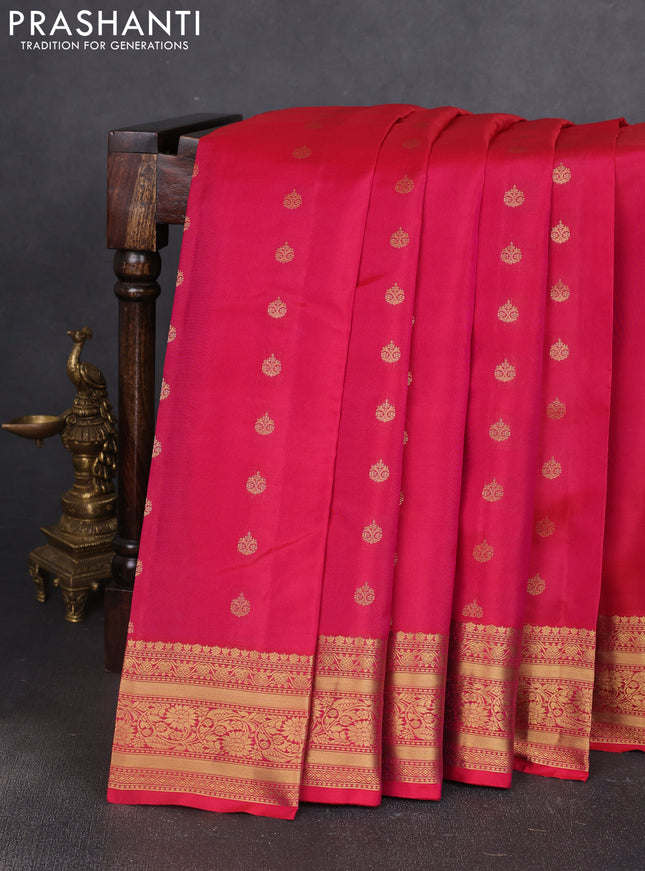 Kanchipuram silk saree tomato pink with allover zari woven buttas and zari woven border
