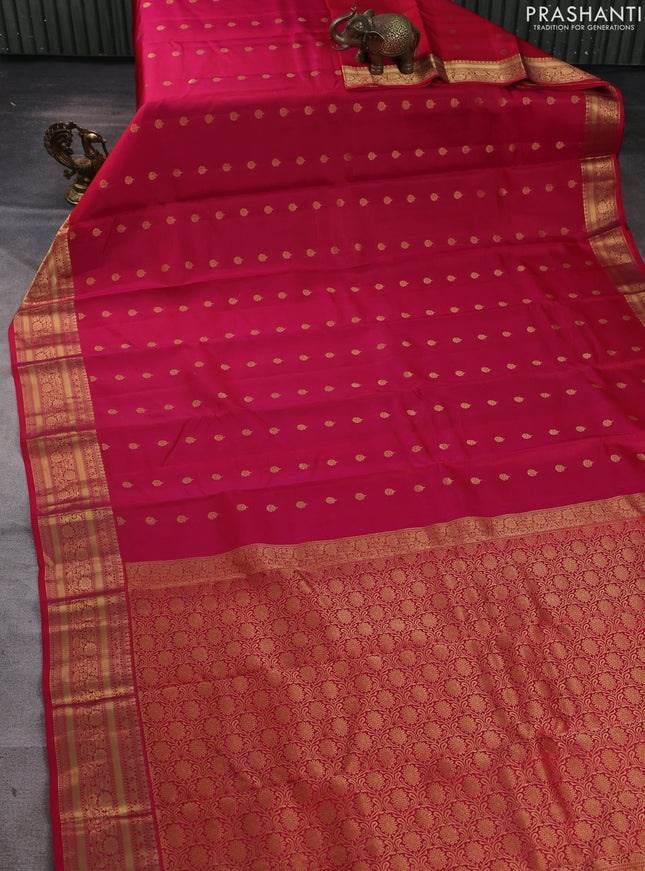 Kanchipuram silk saree tomato pink with allover zari woven buttas and zari woven border