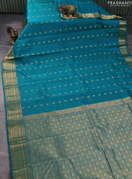 Kanchipuram silk saree teal green with allover zari woven buttas and zari woven border