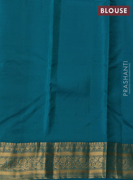 Kanchipuram silk saree teal green with allover zari woven buttas and zari woven border