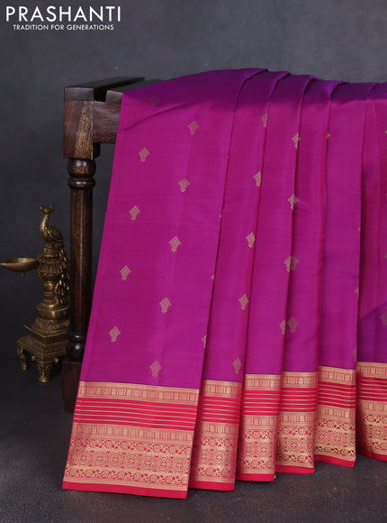 Kanchipuram silk saree purple and red with allover zari woven buttas and zari woven border