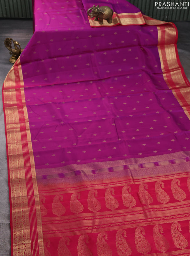Kanchipuram silk saree purple and red with allover zari woven buttas and zari woven border