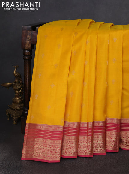 Kanchipuram silk saree yellow and pink with allover zari woven buttas and zari woven border