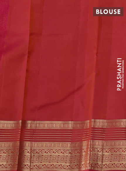 Kanchipuram silk saree yellow and pink with allover zari woven buttas and zari woven border