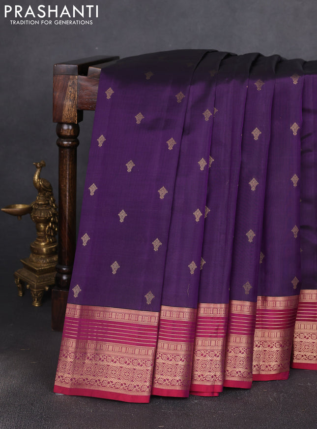 Kanchipuram silk saree violet and maroon with allover zari woven buttas and zari woven border