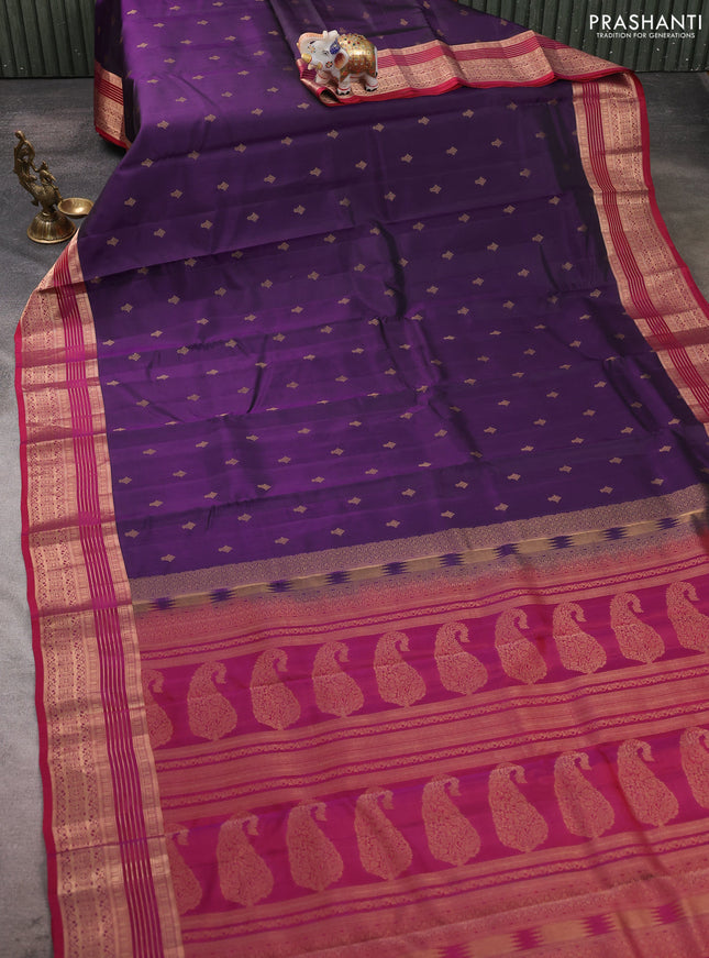 Kanchipuram silk saree violet and maroon with allover zari woven buttas and zari woven border