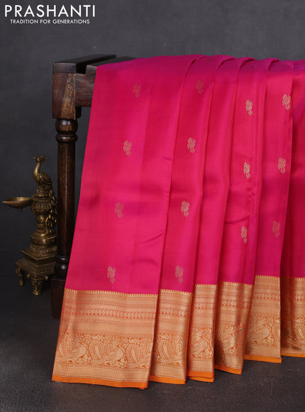 Kanchipuram silk saree pink and orange with allover zari woven buttas and zari woven border