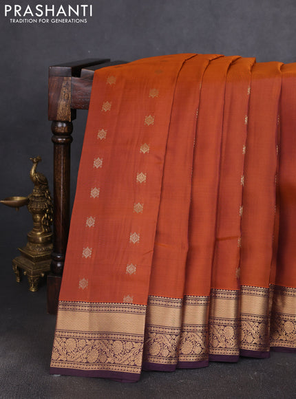 Kanchipuram silk saree rustic orange and coffee brown with allover zari woven buttas and zari woven border