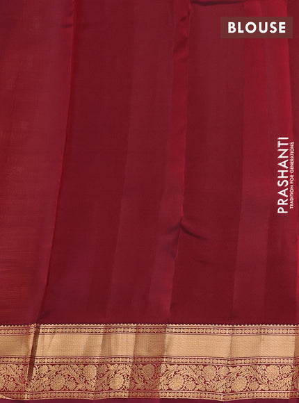Kanchipuram silk saree orange and deep maroon with allover zari woven buttas and zari woven border
