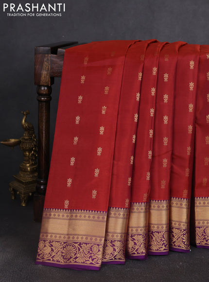 Kanchipuram silk saree rustic orange and purple with allover zari woven buttas and zari woven border