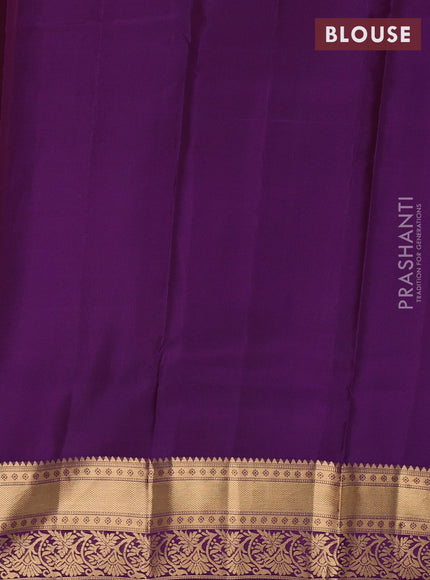 Kanchipuram silk saree rustic orange and purple with allover zari woven buttas and zari woven border
