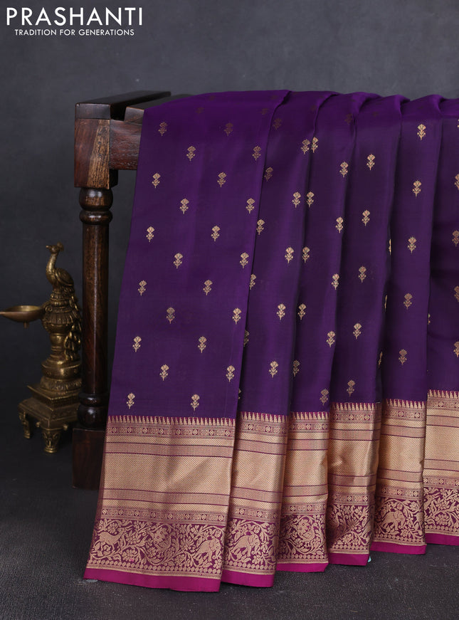 Kanchipuram silk saree violet and magenta pink with allover zari woven buttas and rich long zari woven border