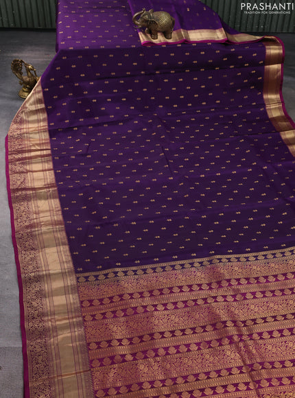 Kanchipuram silk saree violet and magenta pink with allover zari woven buttas and rich long zari woven border