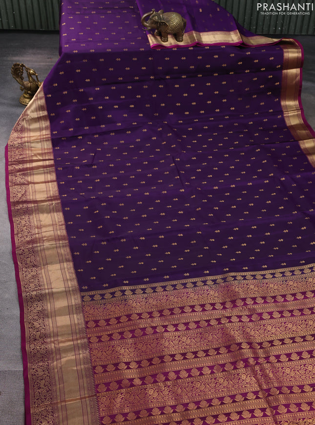 Kanchipuram silk saree violet and magenta pink with allover zari woven buttas and rich long zari woven border