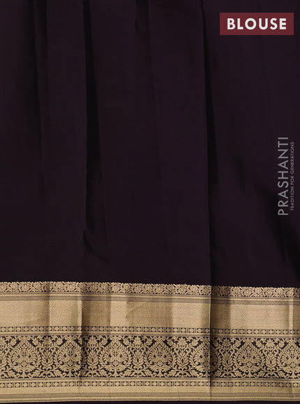 Kanchipuram silk saree green and coffee brown with allover zari woven buttas and long zari woven border