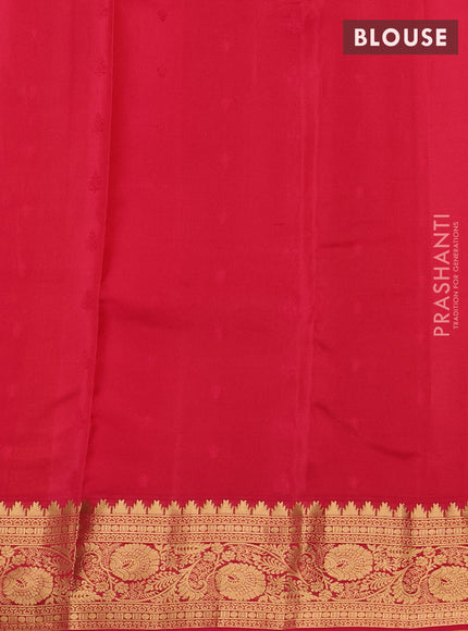 Kanchipuram silk saree sunset orange and pink with allover zari woven buttas and temple zari woven border