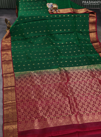 Kanchipuram silk saree green and wine shade with allover zari woven buttas and temple zari woven border
