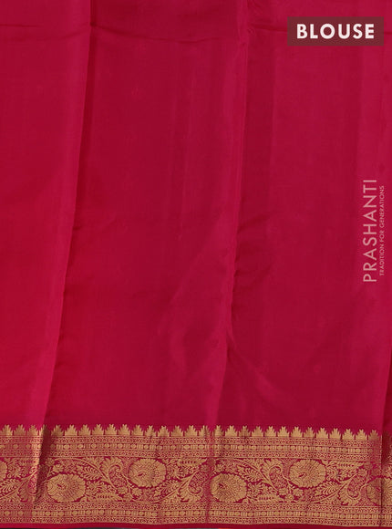 Kanchipuram silk saree orange and pink with allover zari woven buttas and temple zari woven border