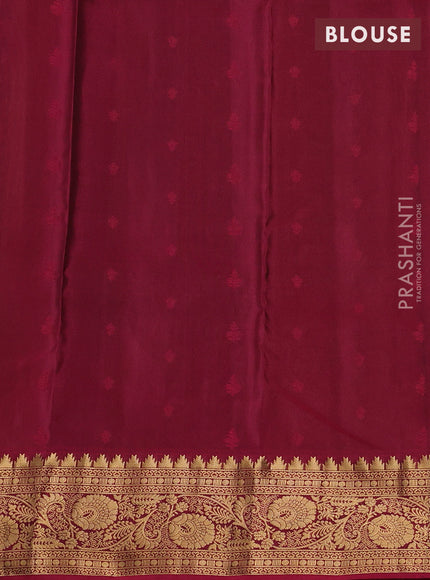 Kanchipuram silk saree mustard yellow and wine shade with allover zari woven buttas and temple zari woven border