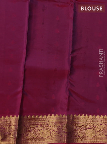Kanchipuram silk saree navy blue and pink with allover zari woven buttas and temple zari woven border