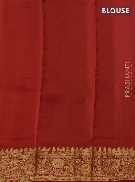 Kanchipuram silk saree yellow and dual shade of pink with allover zari woven buttas and temple zari woven border