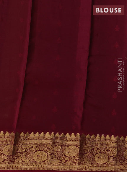 Kanchipuram silk saree light green and maroon with allover zari woven buttas and temple zari woven border