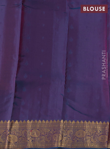 Kanchipuram silk saree orange and peacock green with allover zari woven buttas and zari woven border