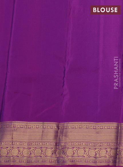 Kanchipuram silk saree dual shade of greenish yellow and magenta pink with allover zari woven buttas and zari woven border