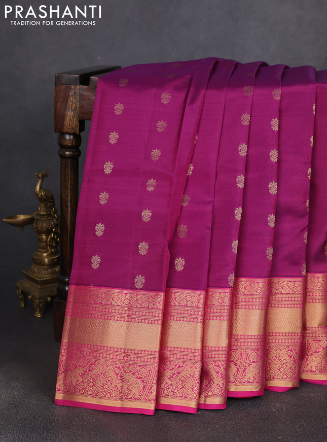 Kanchipuram silk saree purple and pink with allover zari woven buttas and zari woven border