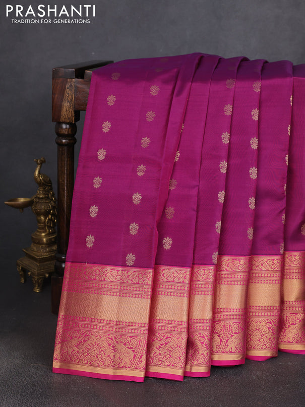 Kanchipuram silk saree purple and pink with allover zari woven buttas and zari woven border